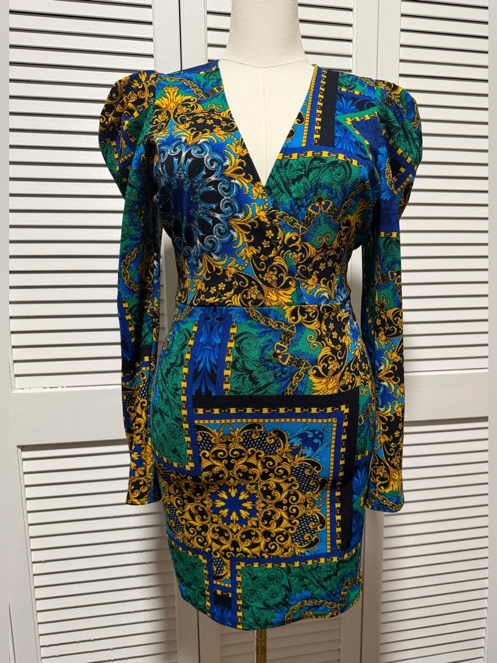 Day G Vibrant Blue & Green Printed Wrap-Style Women's Dress
